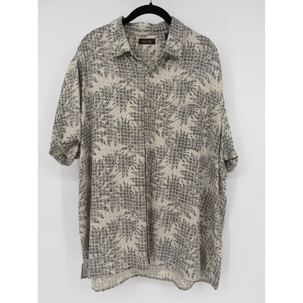 Tasso Elba Mens XXL Silk Rayon Blend Short Sleeve Shirt Geometric Grey